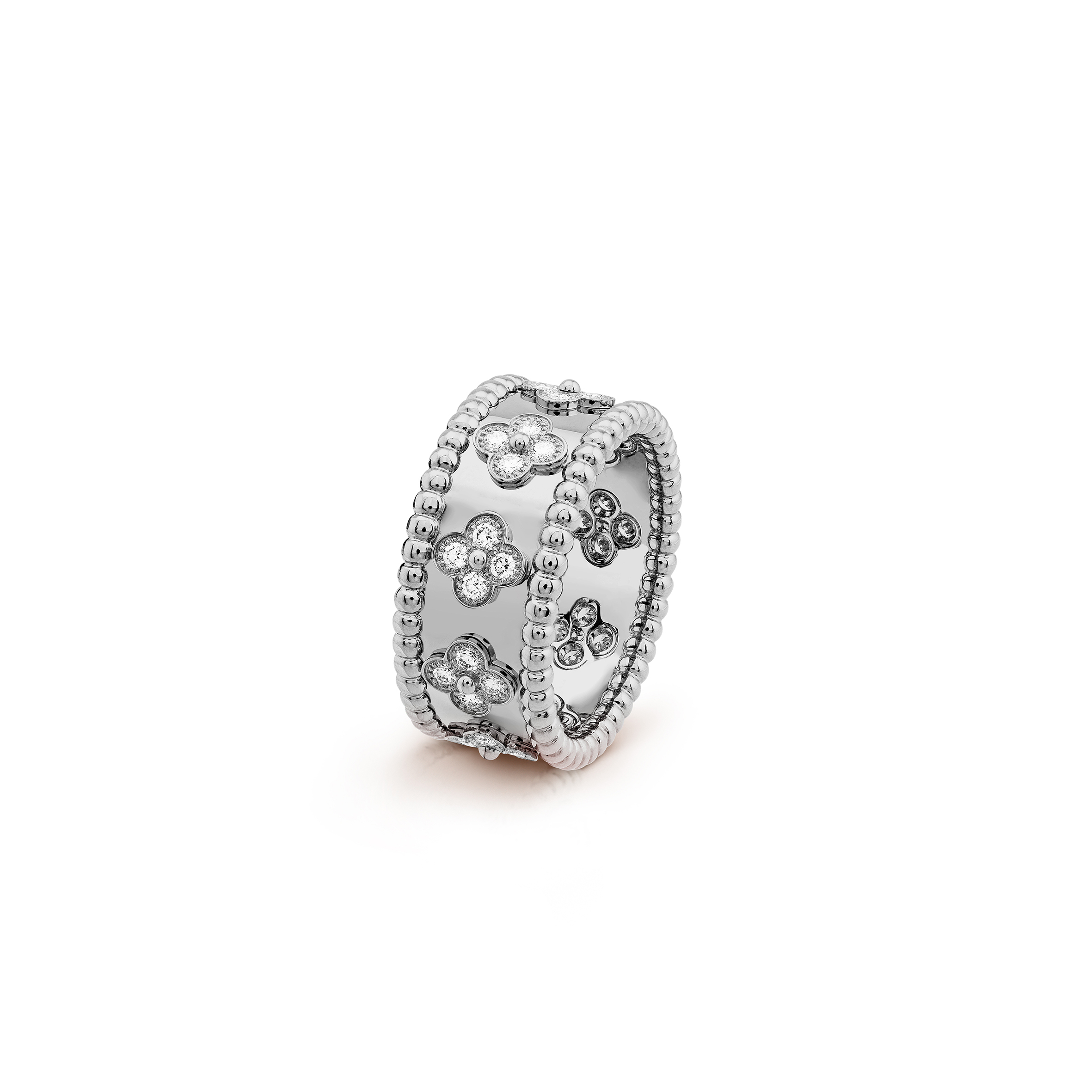 VAN CLEEF ARPELS PERLÉE CLOVERS RING, SMALL MODEL - WHITE GOLD, DIAMOND  VCARO9ND00